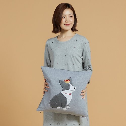 YVONNE COLLECTION以旺傢飾 柯基肖像方形抱枕 ( 45x45公分 ) - 岩石灰