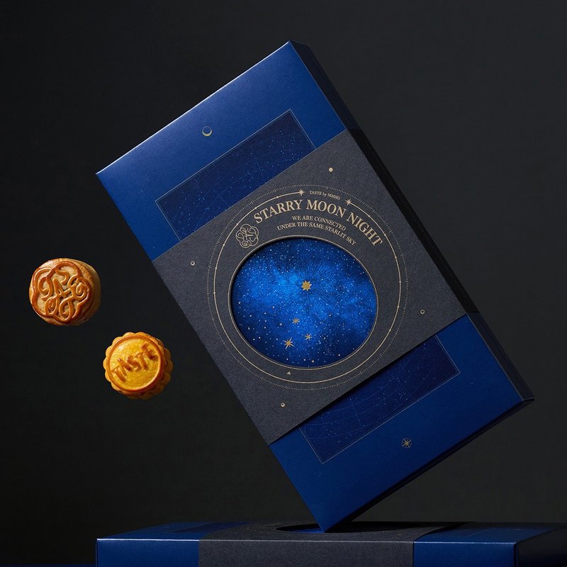 [Mid-Autumn Mooncake Gift Box] Moonlight Starry Night Paperback Gift Box | 4 pieces of mooncakes + 2 pieces of VWI single-origin coffee - Cake & Desserts - Other Materials Blue