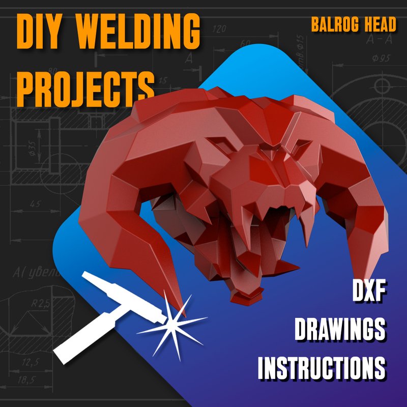 Welding Project Plans Drawings Balrog Head (DXF, PDF) - 圖文模板設計 - 其他材質 