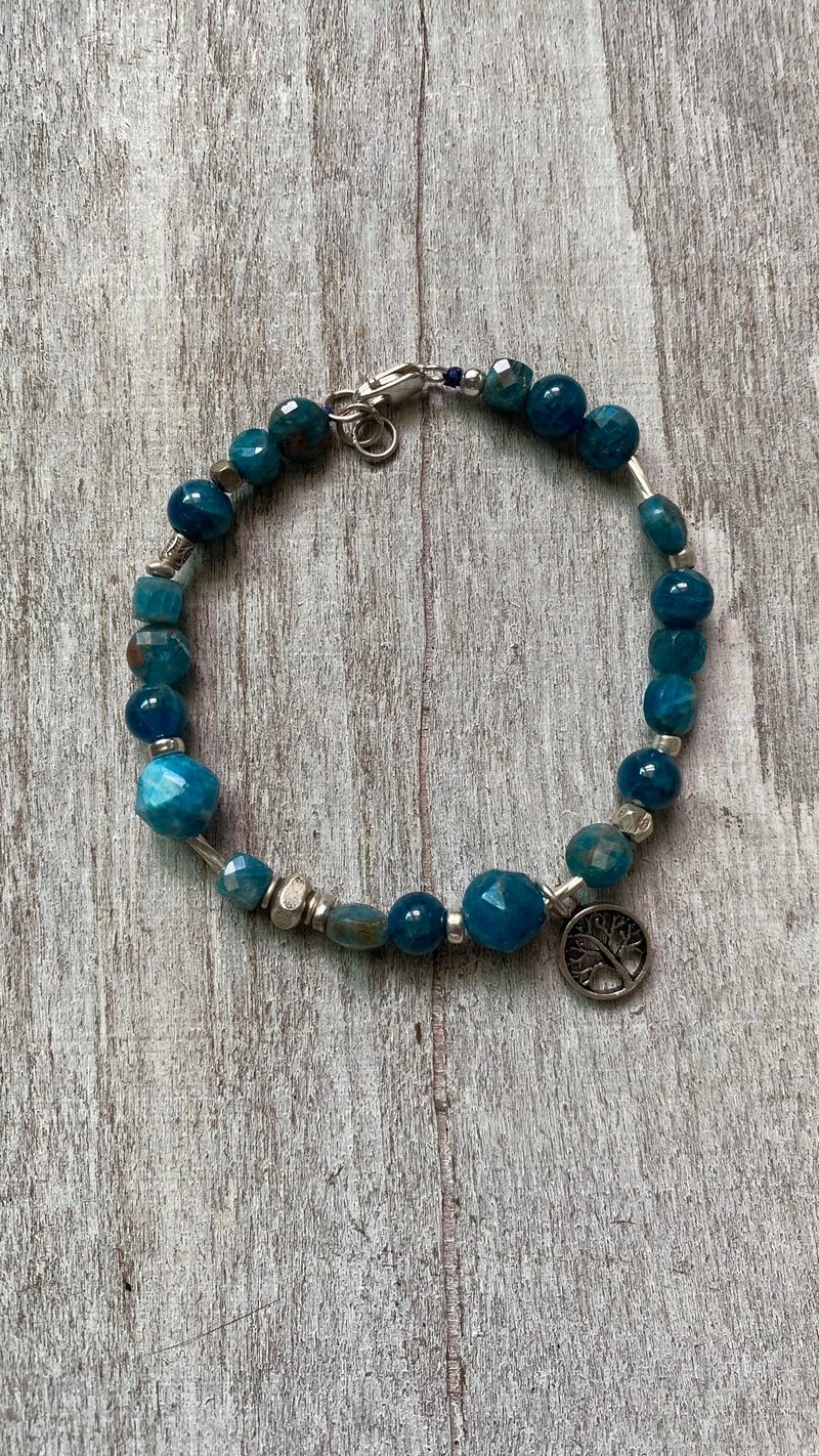 藍色天然礦石系列 不規則藍磷灰石純銀手環 喉輪 - 手鍊/手環 - 石頭 藍色