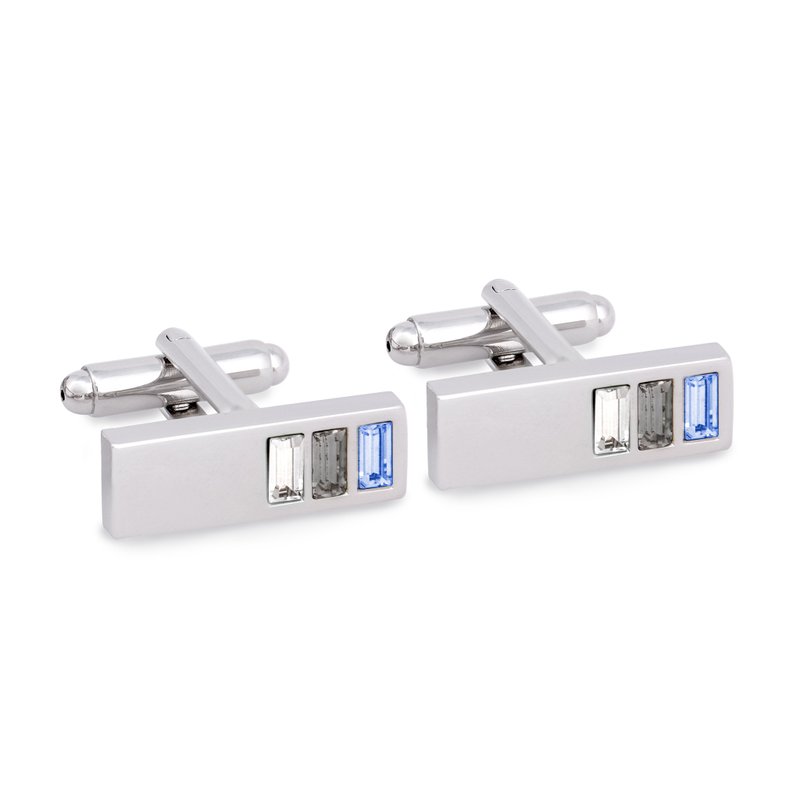 Rectangle Cufflink with Clear, Grey and Light Blue Crystal - กระดุมข้อมือ - วัสดุอื่นๆ สีน้ำเงิน