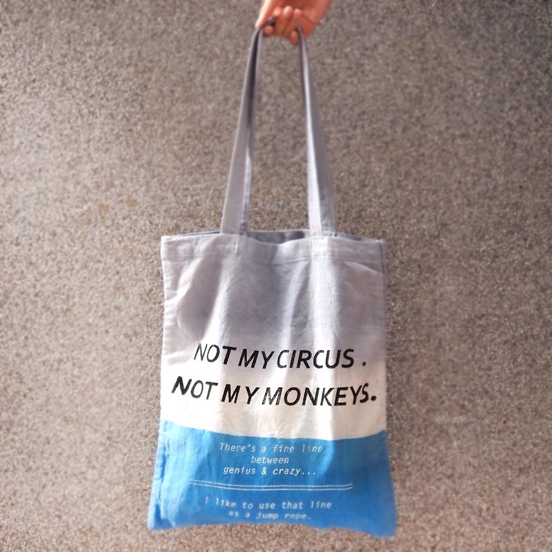 Ma'pin CIRCUS MONKEY Gray X Blue / Short Belt Cotton Canvas Hand Dot Tote Bag - Messenger Bags & Sling Bags - Cotton & Hemp Blue