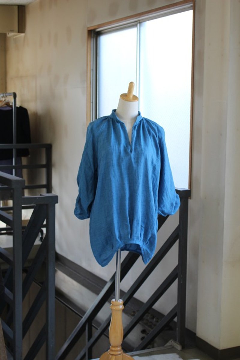 リトアニアリネンのラグランチュニック　ブルーグリーン - 女裝 上衣 - 棉．麻 
