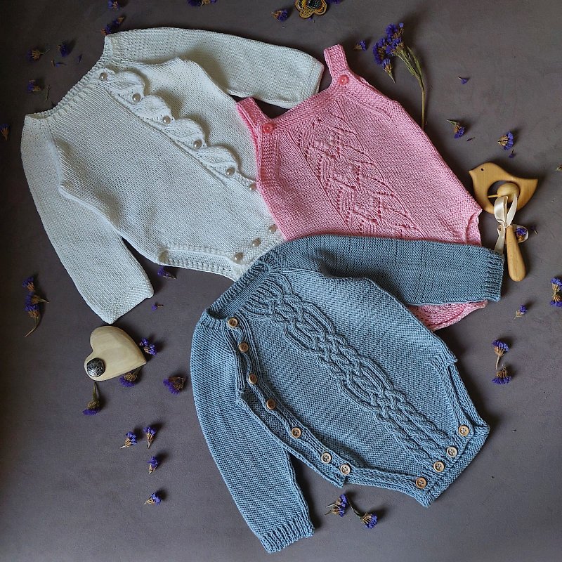 Knit Baby Romper Set Baby Girl Outfit for Spring Winter New Baby Girl Gift - 其他 - 棉．麻 多色