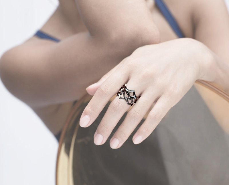 純銀交叉對戒 925銀飾寬版戒指 硫化情侶閨蜜戒指 中性純銀黑戒指 - 對戒 - 鑽石 黑色
