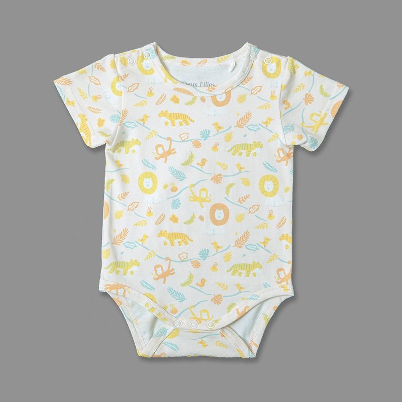 【Deux Filles Organic Cotton】Baby Short Sleeve Shoulder Open Button Onesies/ Newborn Romper - Tiger - ชุดทั้งตัว - ผ้าฝ้าย/ผ้าลินิน 