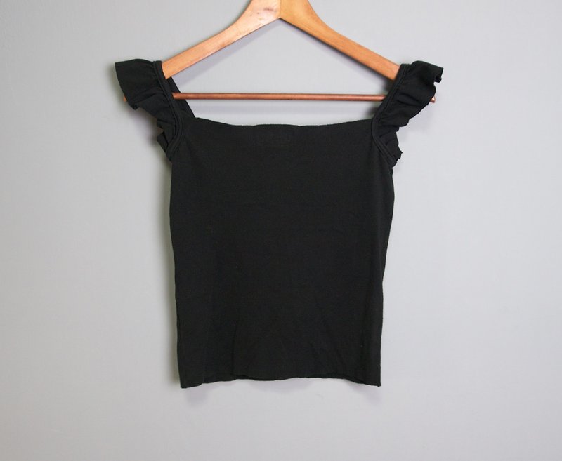 FOAK vintage agnes b. pure cotton black fly sleeve top - เสื้อผู้หญิง - ผ้าฝ้าย/ผ้าลินิน สีดำ