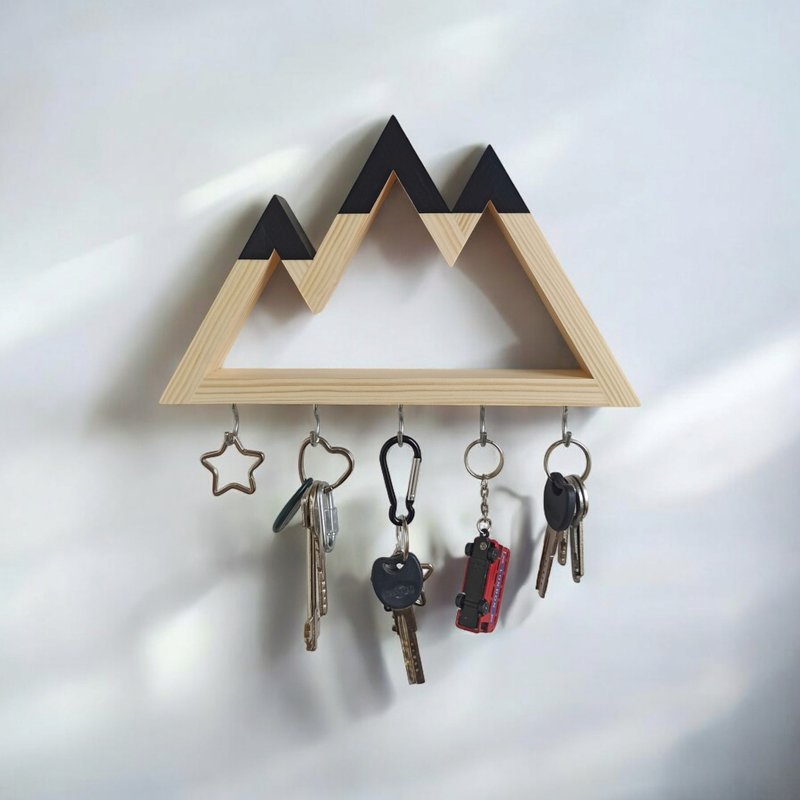 Wooden wall key holder Mountains peaks - 衣架/衣帽架/掛勾 - 木頭 