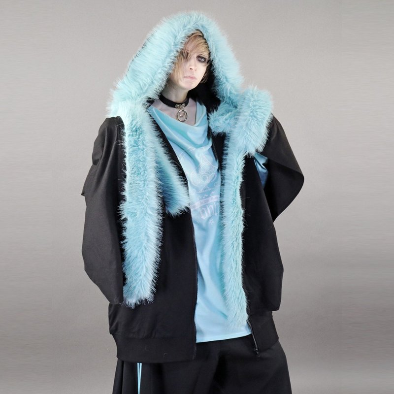 Hood poncho fur poncho kimono sleeves japan gothic rock DRT2730 - Men's Coats & Jackets - Cotton & Hemp Blue