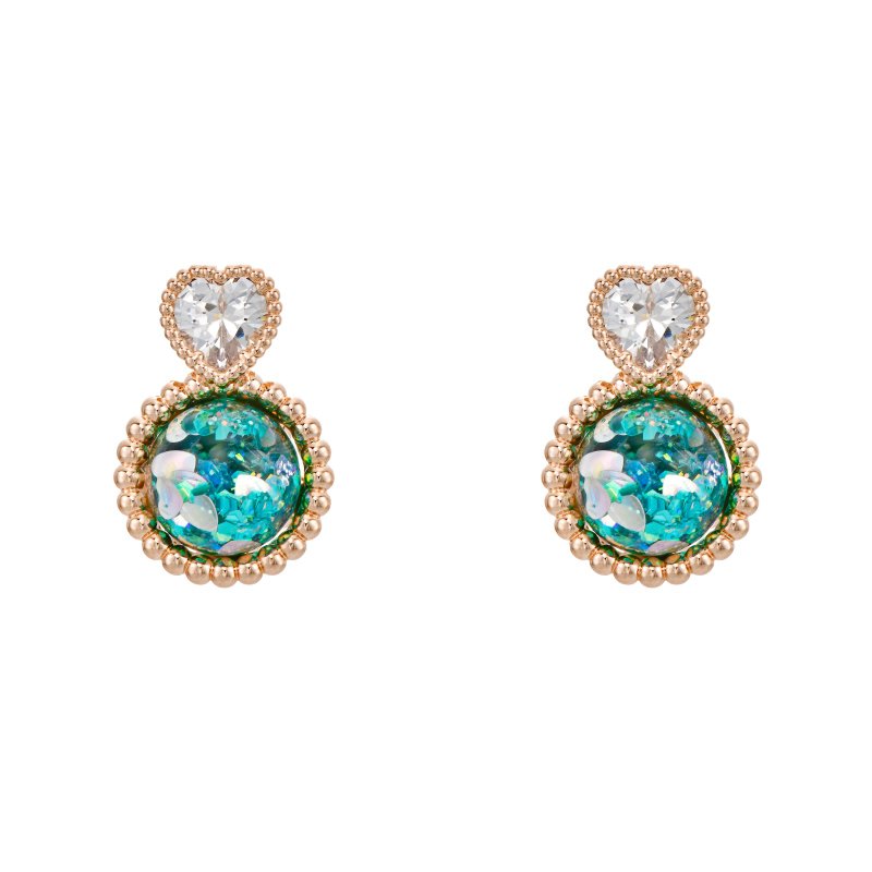 Heart Cubic Snowball Earrings - 耳環/耳夾/耳骨夾 - 玻璃 紫色