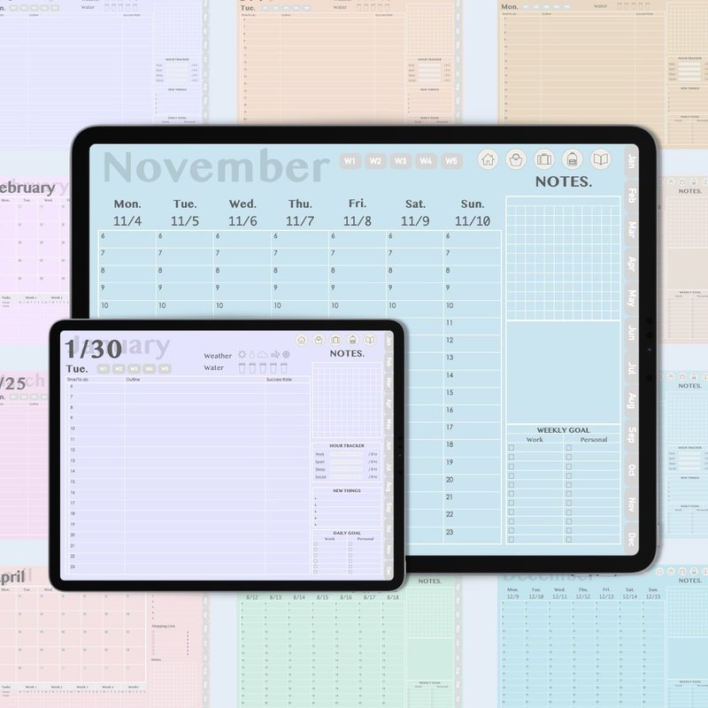 彩色版-2024全方位日計劃本/電子手帳/iPad電子行事曆/GoodNotes - 電子手帳及素材 - 其他材質 