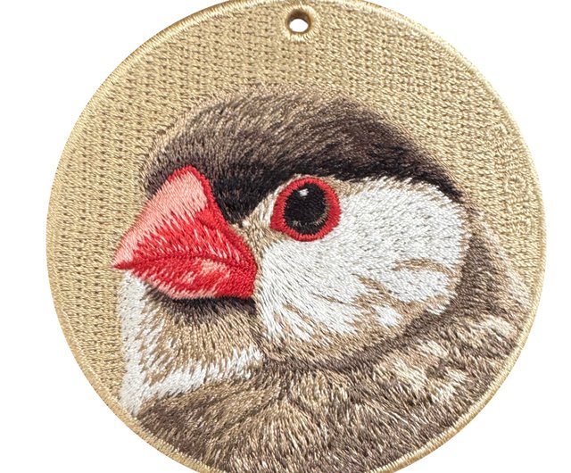 EMJOUR 両面刺繍ペンダント -文鳥| シミュレーション刺繍