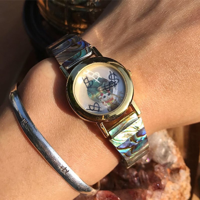 【Lost and find】Natural beckoning cat money watch - Women's Watches - Gemstone Multicolor