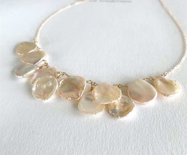 天然淡水ケシパール ペタルパールの重なるフリルネックレス K14gf