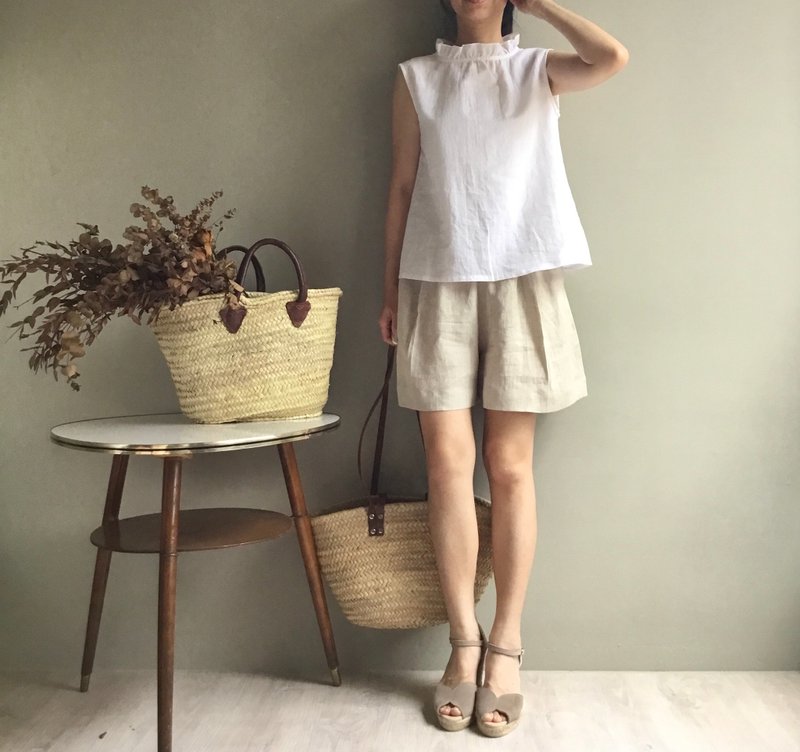 Uses similar to linen custom-made/Wind Dance 3/Yulu Linen/Japanese-made linen folded short wide culottes - กางเกงขาสั้น - ผ้าฝ้าย/ผ้าลินิน 