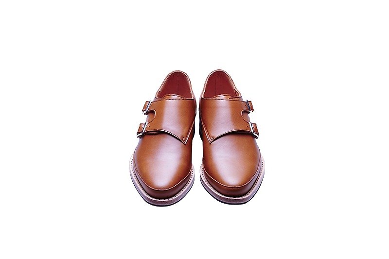 Stitching Sole_Monk_Tan - Men's Leather Shoes - Genuine Leather Orange