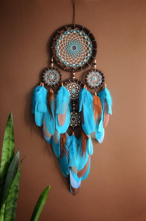 VIDADREAMS Handcrafted Turquoise Dreamcatcher | Boho-Chic Multi-Circle Wall Hanging