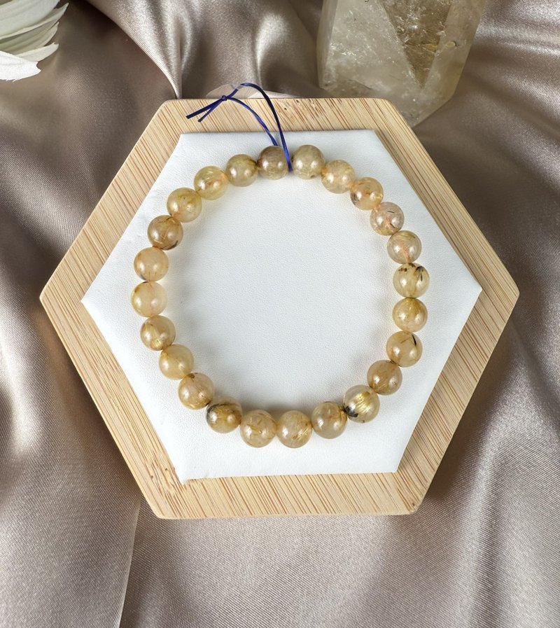 Rutilated Quartz Crystal Bracelet Career Luck Wealth Energy Gift Healing - สร้อยข้อมือ - คริสตัล สีทอง