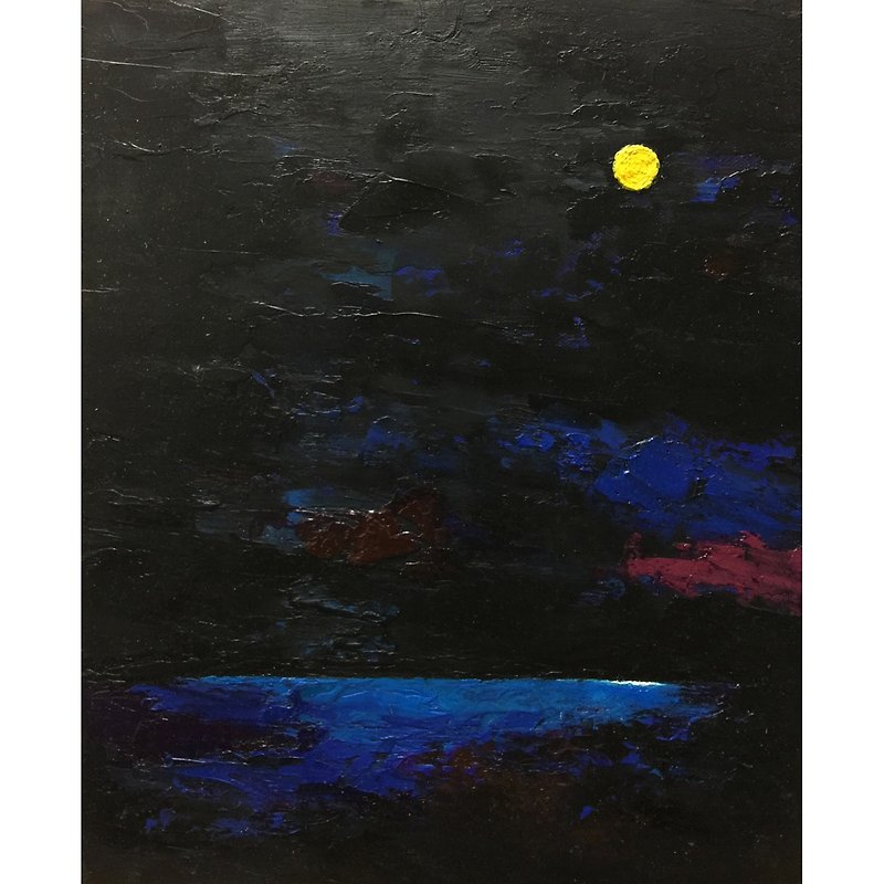 Original framed oil painting of Guishan Island Moonlight Night - โปสเตอร์ - สี 