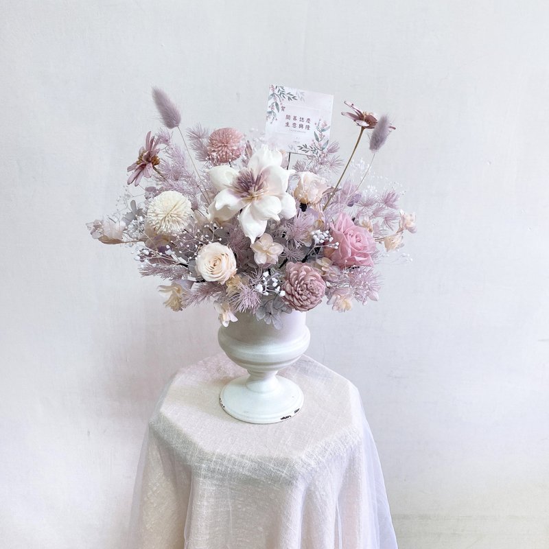 高腳永生花桌花擺飾 乾燥花手作盆栽設計 - 乾燥花/永生花 - 其他材質 紫色