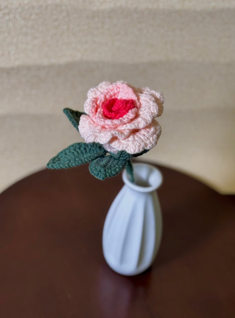 淡雅清新 大玫瑰單枝 花瓶裝飾 鉤織花 - 擺飾/家飾品 - 棉．麻 多色