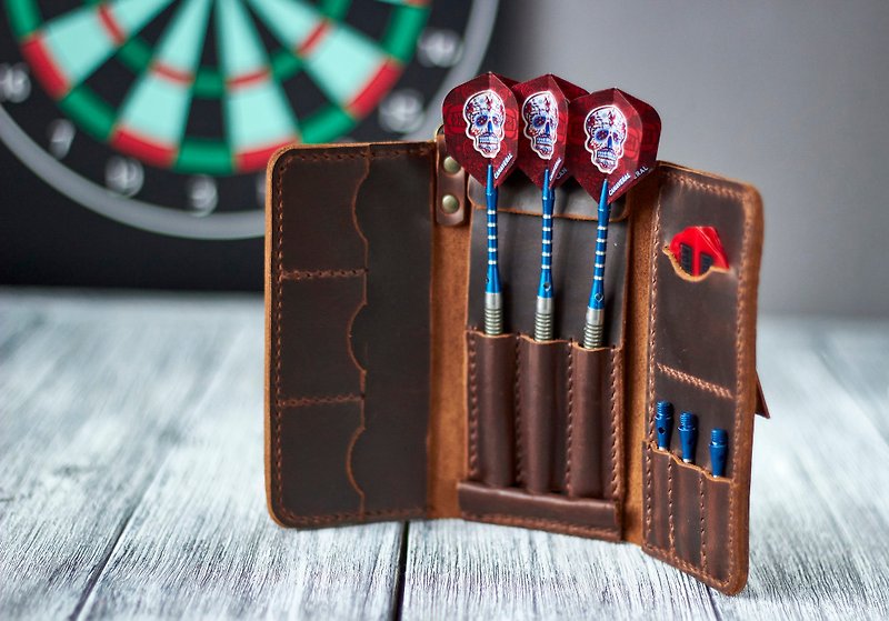 Personalized Leather Darts Case, Dart Player Gift - 其他 - 真皮 咖啡色