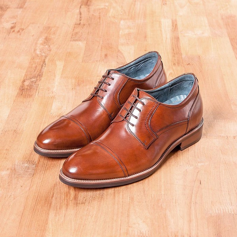 Vanger gentleman high. Concise Cap-Toe Derby increased leather shoes Va254 coffee color - Men's Casual Shoes - Genuine Leather Brown