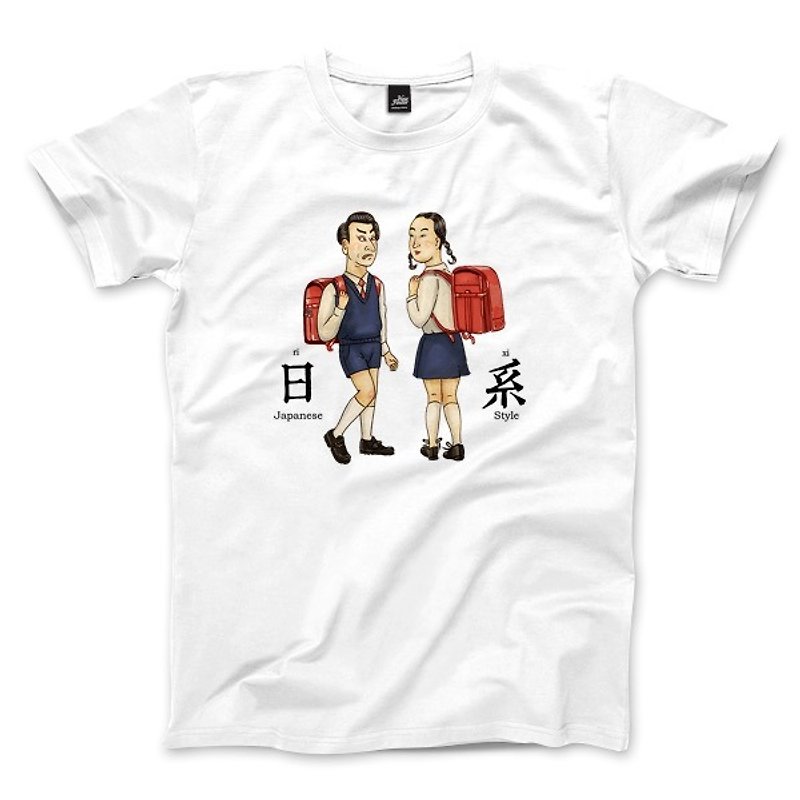 日系 - 白 - 中性版T恤 - 男 T 恤 - 棉．麻 白色