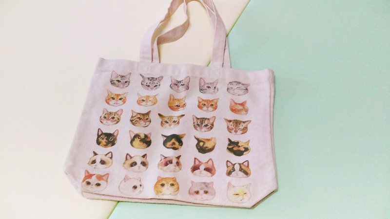 A4 cat face double-sided canvas bag (small amount of no brush) - กระเป๋าแมสเซนเจอร์ - ไฟเบอร์อื่นๆ หลากหลายสี