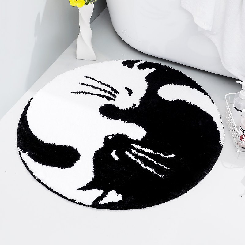 黑白貓咪簇絨浴室地墊可愛的吸水腳墊防滑浴墊居家裝飾禮物 - 地墊/地毯 - 聚酯纖維 綠色
