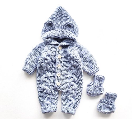 Knitting for kids Knitting pattern for baby jumpsuit, booties for baby 0-3, 3-6 months