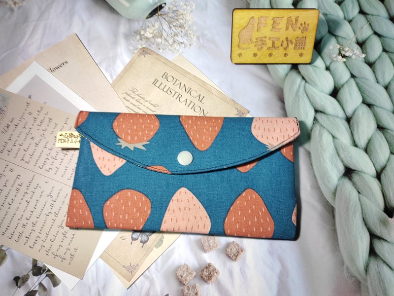 FENハンドメイドショップ-Fシリーズ-コットンとリネンブルーパウダーストロベリー単層レッドパケットバッグ-ハンドメイドレッドパケット- - クラッチバッグ - コットン・麻 