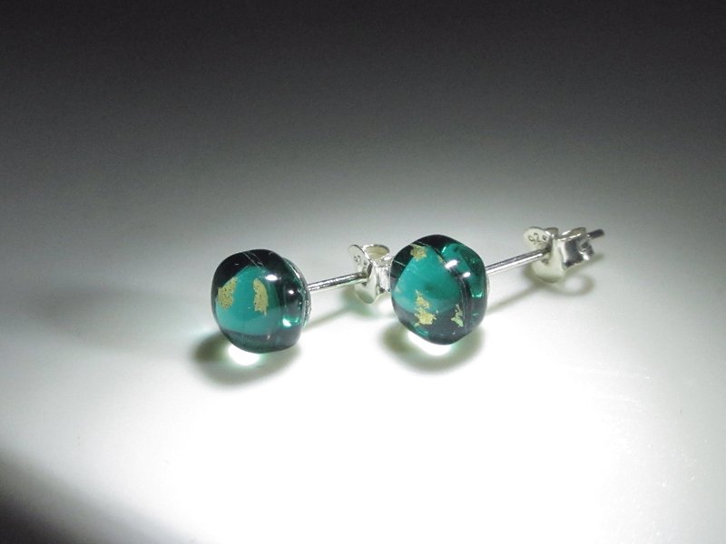 × | gold foil series | × glass earrings - STK dark green - [] type - Earrings & Clip-ons - Glass Green