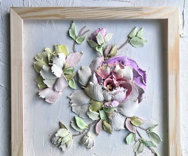 牡丹彫刻絵画 3d 花の壁の装飾 3d 花アート - ショップ