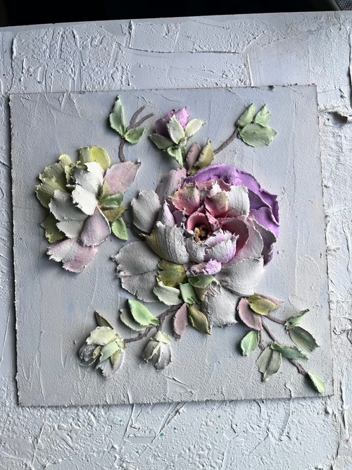 牡丹彫刻絵画 3d 花の壁の装飾 3d 花アート - ショップ