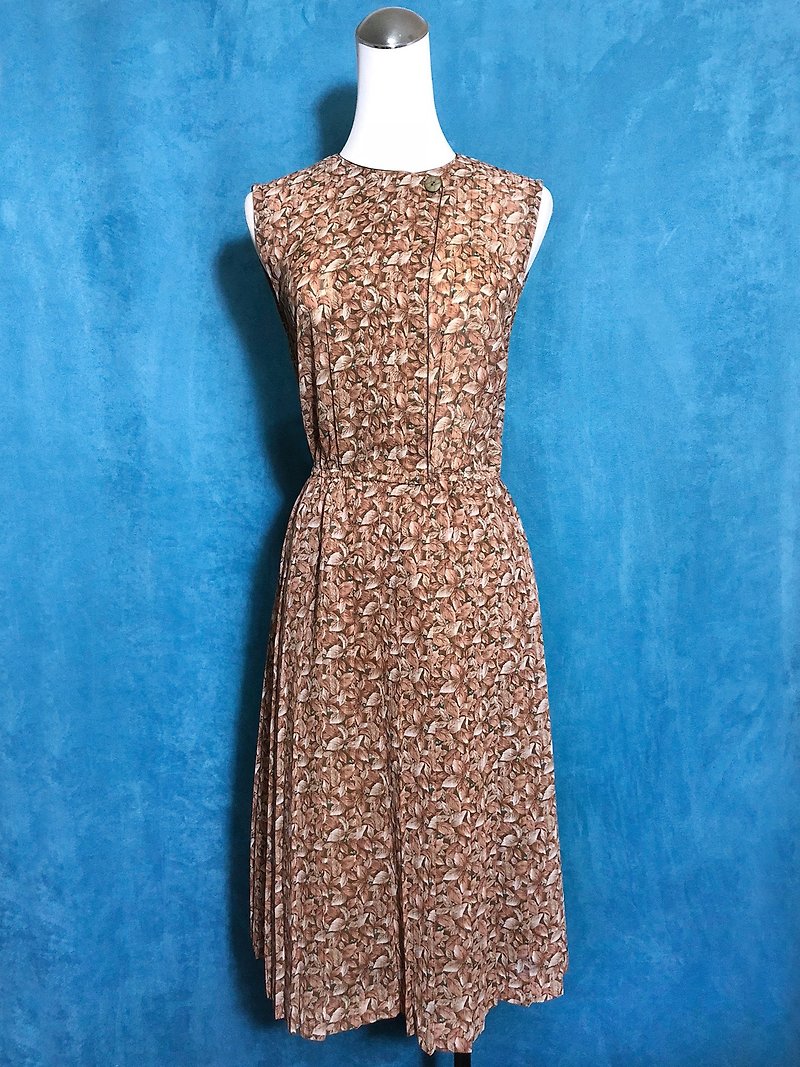 Sleeveless leaves with a textured dress / abroad to bring back VINTAGE - One Piece Dresses - Polyester Orange