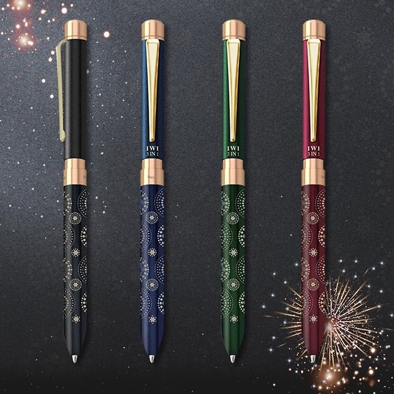 【ギフトにおすすめ】IWI クラシック マルチ611×インブルームプリント 多機能ペン - Fireworks - 油性・ゲルインクボールペン - 金属 