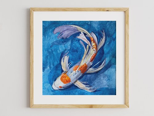 ArtLizzi Koi fish painting,watercolor art,Original koi carp wall art,Japan Wall Decor