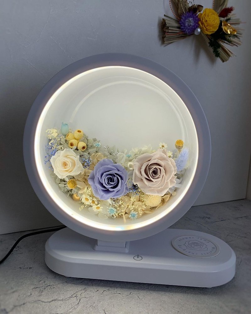 Preserved flower bluetooth music/mobile phone wireless charging/touch night light three-in-one function desk lamp - Lighting - Plants & Flowers White