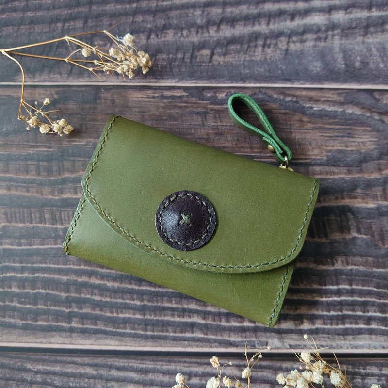 Multi-function six-row key case / zipper coin purse / card sandwich-made of vegetable tanned cowhide - Keychains - Genuine Leather 