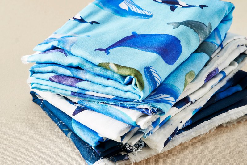 二重紗 原創印花布--鯨魚多  三色 - 編織/刺繡/羊毛氈/縫紉 - 棉．麻 