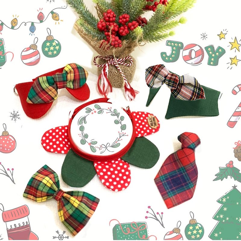 X'mas Christmas Pet Bow Tie Necklace Petal Dog & Cat Collar - Collars & Leashes - Cotton & Hemp Red