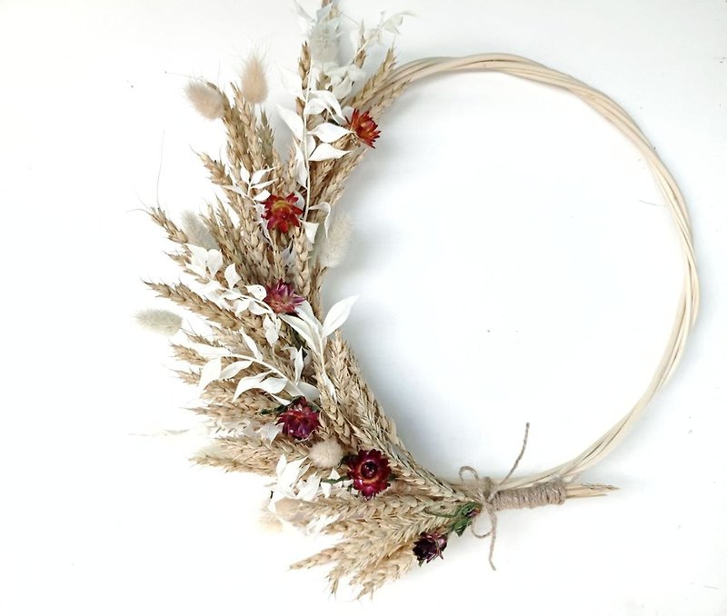 環保材質 壁貼/牆壁裝飾 金色 - Dried flower hoop. Neutral everlasting wreath. Minimalist dried flower wreath.