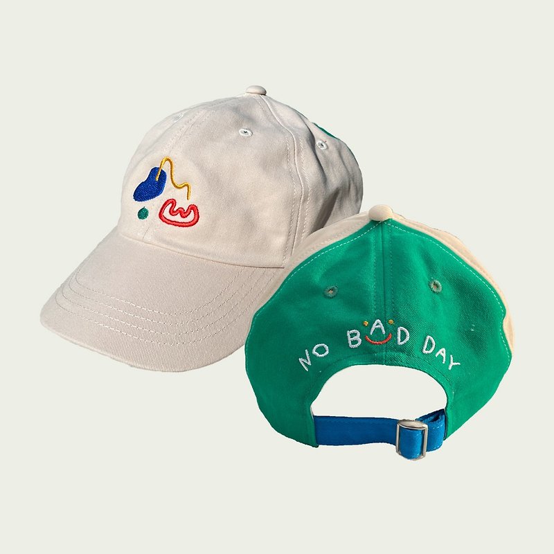 キャップ、野球帽、刺しパターン、表裏、クリームグリーン - 帽子 - コットン・麻 カーキ