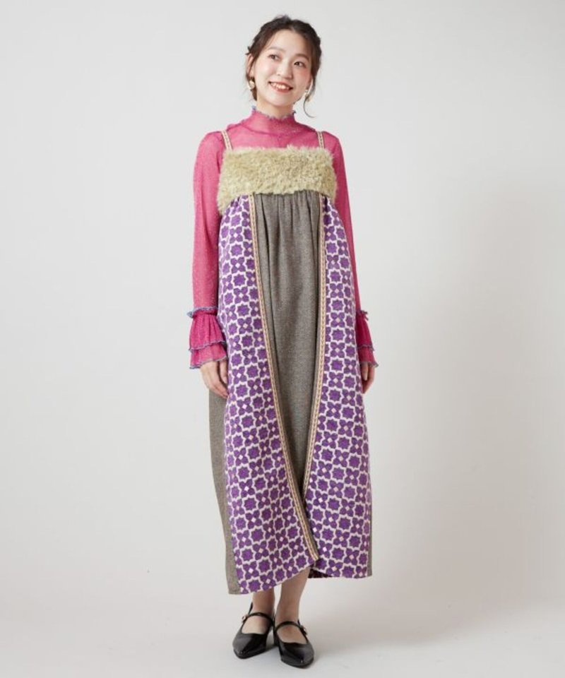 【熱門預購】 花磚靈感拼接毛呢吊帶長洋裝 (3色) CCP-5321 - 洋裝/連身裙 - 棉．麻 