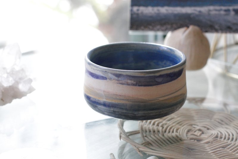 手拉坏花蓮海系列陶碗/茶碗5 - 茶壺/茶杯/茶具 - 陶 藍色