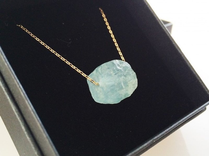 Aquamarine Ore stone K10 Gold Necklace - Necklaces - Gemstone Blue