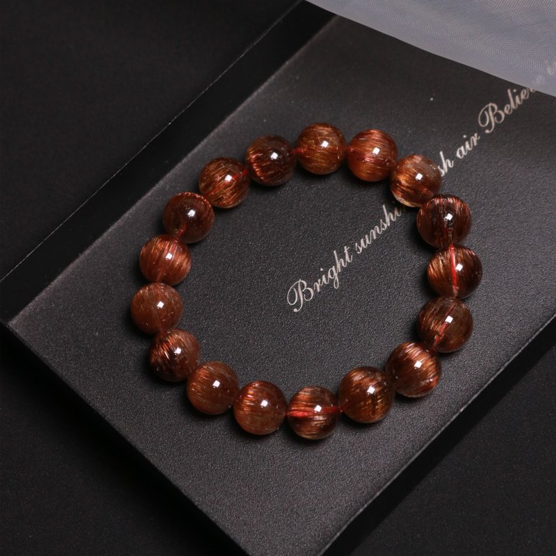 Brazilian Lao Kuang Red Copper Hair Smoothing Crystal Bracelet Cat's Eye Effect Ghost Man Wealth God - Bracelets - Crystal Orange