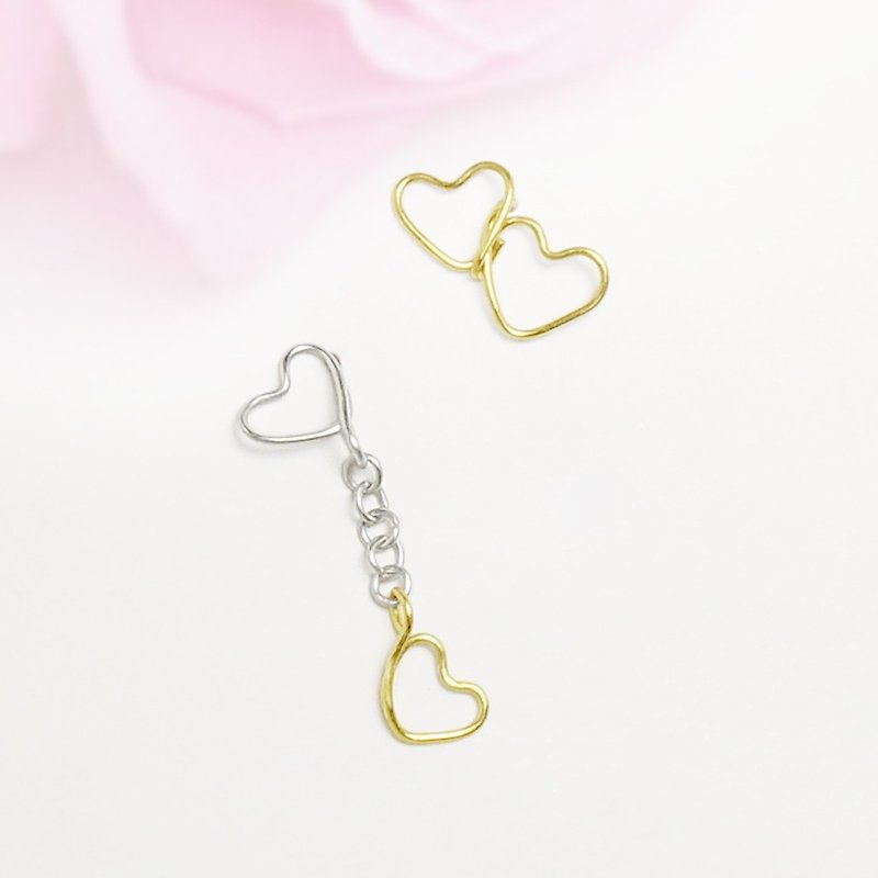 Heart-shaped asymmetric ear/ear clips (three colors optional) - Earrings & Clip-ons - Other Metals Multicolor