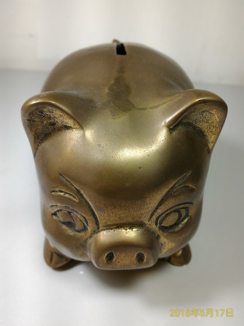 初期の古い産業風古い銅豚のお金の貯金池の幸運なガス幸運な金豚風水の装飾品（小）特別なモデル - 貯金箱 - 金属 